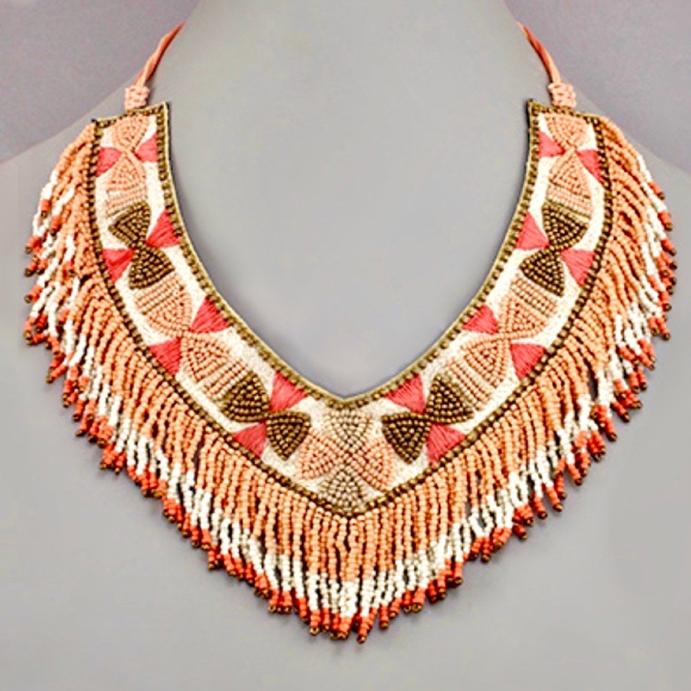 Beaded Coral Collar Necklace